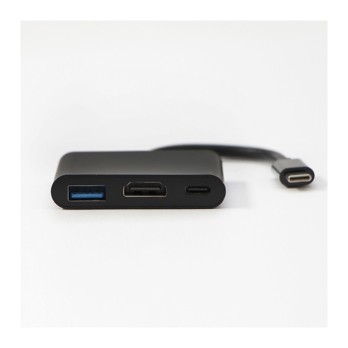 USB/Video Adapter  + HUB, DP Alt Mode, USB C (M) - HDMI F + USB C F (PD) + USB A F, czarny, All New box 4K2K@30Hz, USB 