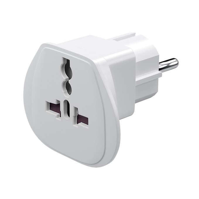 230V Adapter podróżny, CEE7 (widelec) - gniazdo, biały, do zagranicznego gniazda