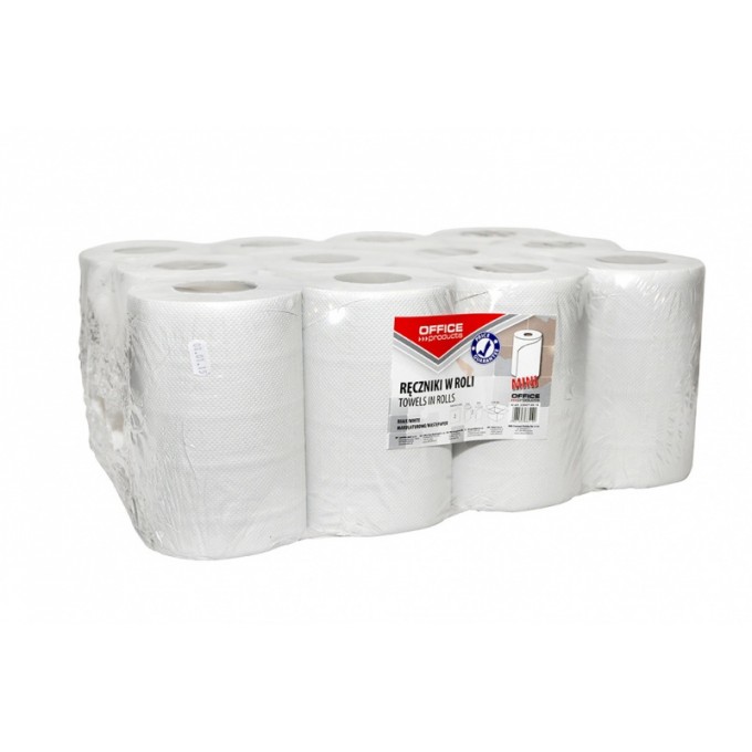Ręczniki w roli makulaturowe OFFICE PRODUCTS Mini, 2-warstwowe, 50m, 12szt., białe