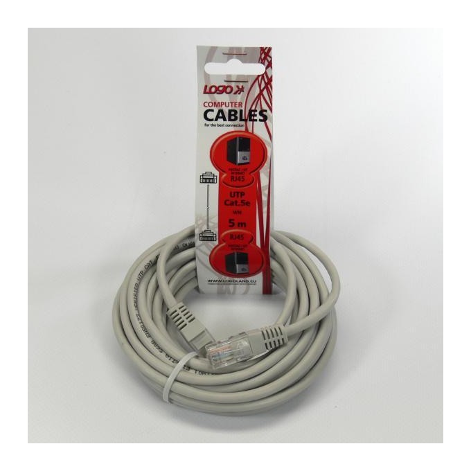 Przewód LAN UTP patchcord, Cat.5e, RJ45 M - RJ45 M, 5 m, nieekranowany, szary, Logo LOGO bag