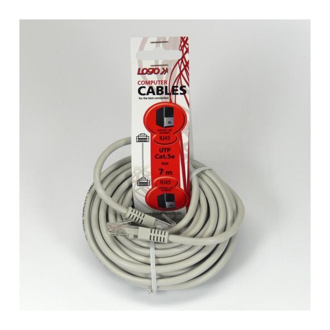 Przewód LAN UTP patchcord, Cat.5e, RJ45 M - RJ45 M, 7 m, nieekranowany, szary, Logo