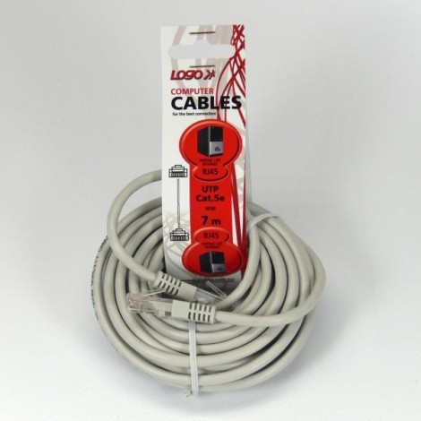 Przewód LAN UTP patchcord, Cat.5e, RJ45 M - RJ45 M, 7 m, nieekranowany, szary, Logo