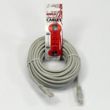 Przewód LAN UTP patchcord, Cat.5e, RJ45 M - RJ45 M, 10 m, nieekranowany, szary, Logo LOGO bag