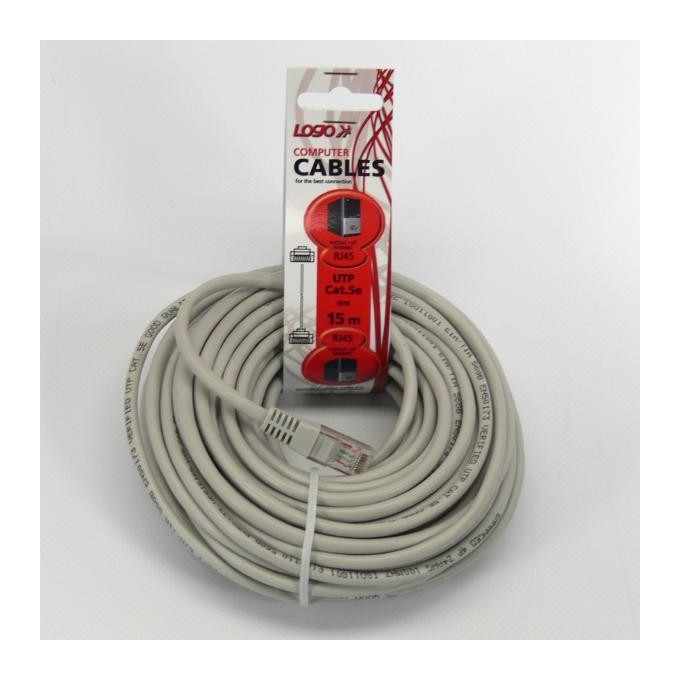 Przewód LAN UTP patchcord, Cat.5e, RJ45 M - RJ45 M, 15 m, nieekranowany, szary, Logo LOGO bag