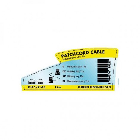 Przewód LAN UTP patchcord, Cat.5e, RJ45 M - RJ45 M, 15 m, nieekranowany, szary, Logo LOGO bag