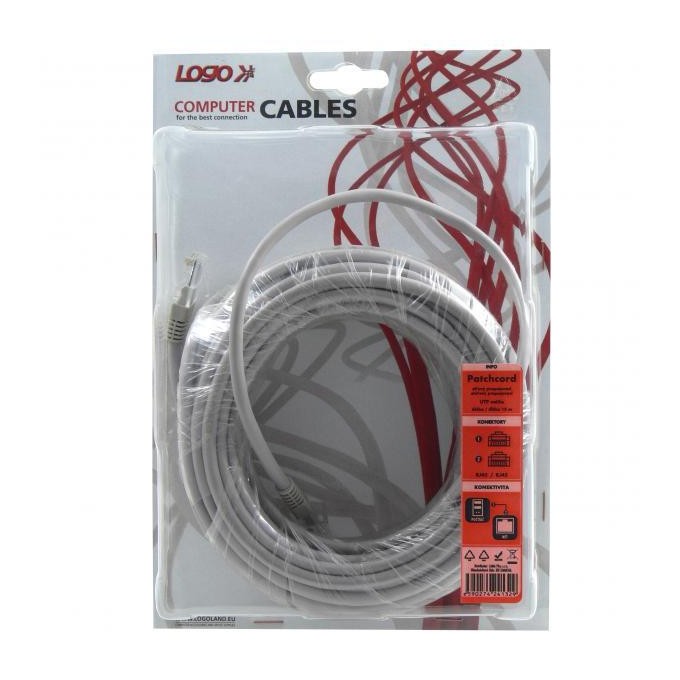 Przewód LAN UTP patchcord, Cat.5e, RJ45 M - RJ45 M, 15 m, nieekranowany, szary, Logo blistr