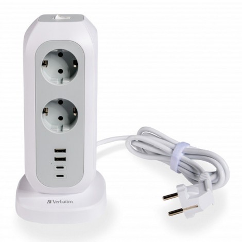 Stacja zasilania Tower Power gniazdo, biała, Verbatim