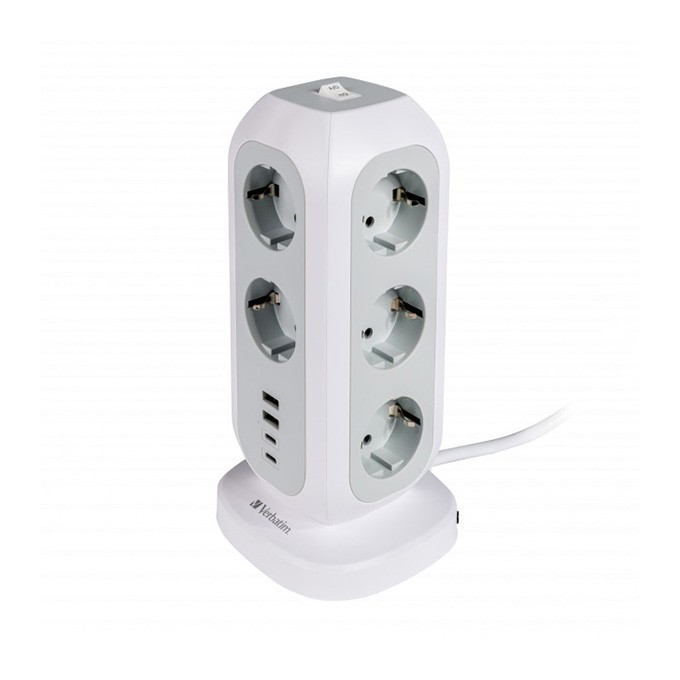 Stacja zasilania Tower Power gniazdo, biała, Verbatim