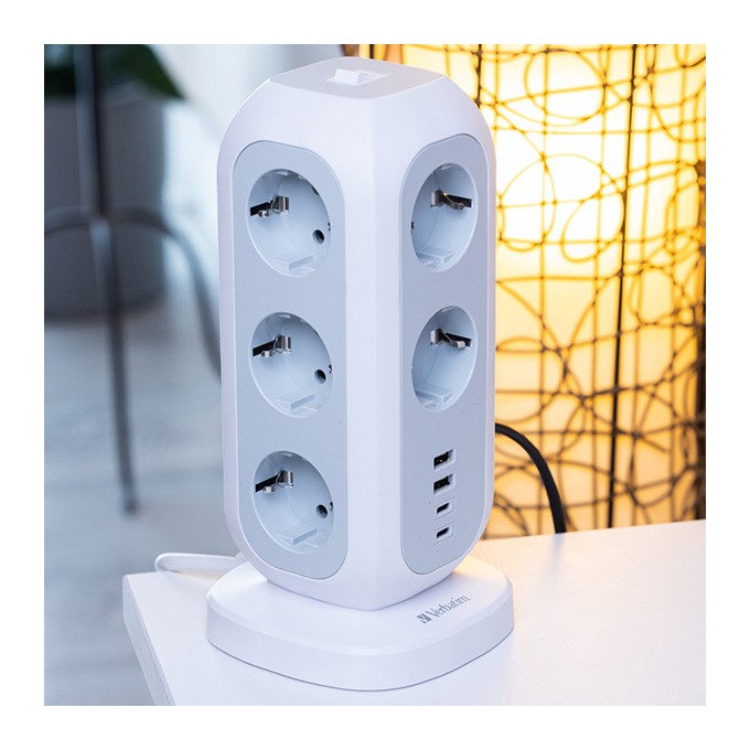 Stacja zasilania Tower Power gniazdo, biała, Verbatim