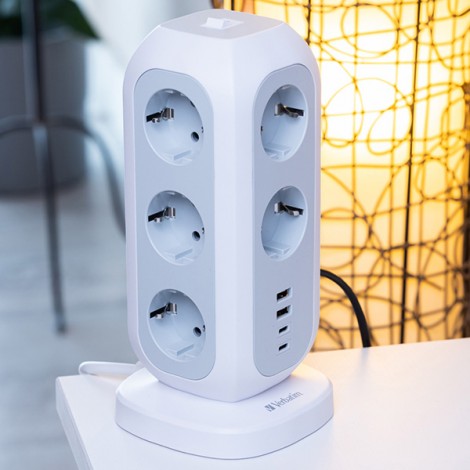 Stacja zasilania Tower Power gniazdo, biała, Verbatim