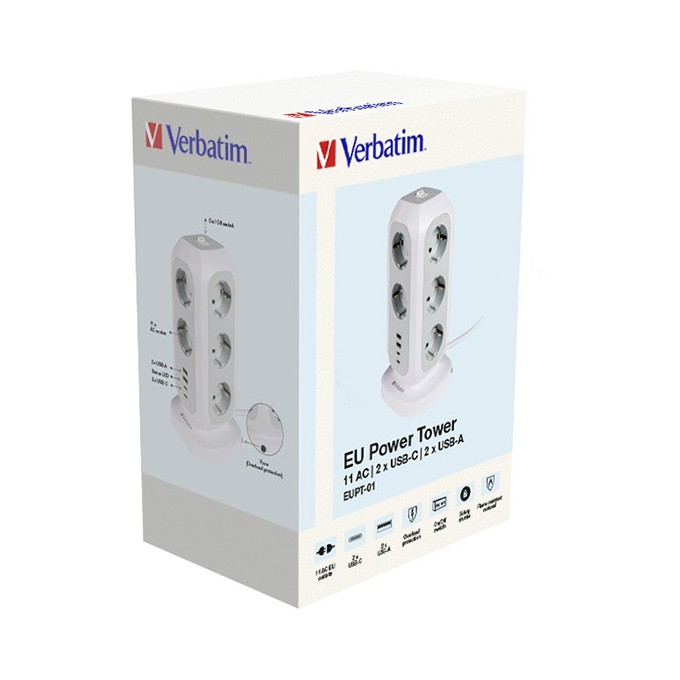 Stacja zasilania Tower Power gniazdo, biała, Verbatim