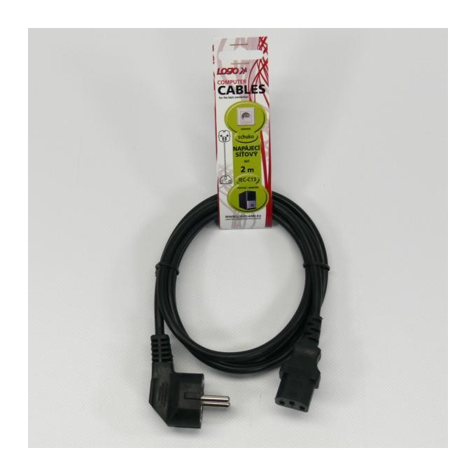 Kabel sieciowy 230V zasilacz, CEE7 (widelec) - C13, 2m, VDE approved, czarny, Logo