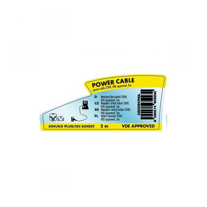 Kabel sieciowy 230V zasilacz, CEE7 (widelec) - C13, 2m, VDE approved, czarny, Logo