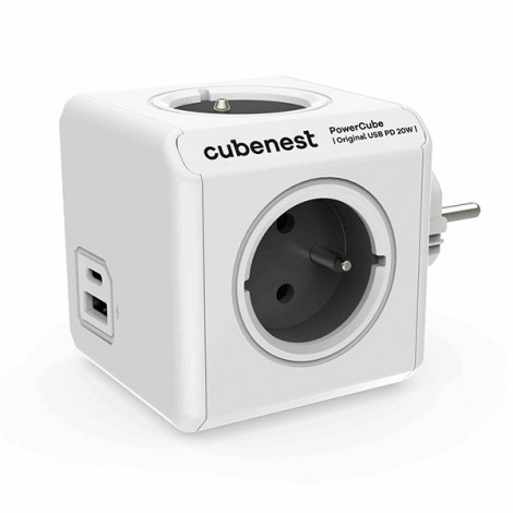 Cubenest - PowerCube, 0.1m, Original USB PD20W, A+C, szara, POWERCUBE, 4 gniazda, USB A+C, Power Delivery 20W