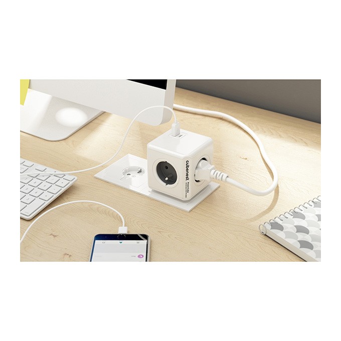 Cubenest - PowerCube, 0.1m, Original USB PD20W, A+C, szara, POWERCUBE, 4 gniazda, USB A+C, Power Delivery 20W