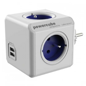 Listwa zasilająca 240V, CEE7 (widelec) - POWERCUBE, 0.1m, ORIGINAL USB, niebieska, POWERCUBE, 4 gniazdka + 2 porty USB