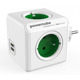 Listwa zasilająca 240V, CEE7 (widelec) - POWERCUBE, 0.1m, ORIGINAL USB, zielona, POWERCUBE, 4 gniazdka + 2 porty USB