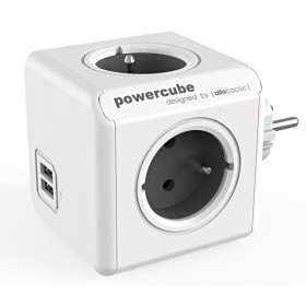 Listwa zasilająca 240V, CEE7 (widelec) - POWERCUBE, 0.1m, ORIGINAL USB, szara, POWERCUBE, 4 gniazdka + 2 porty USB
