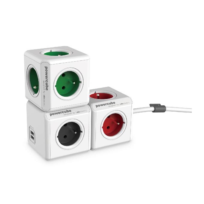 Listwa zasilająca 240V, CEE7 (widelec) - POWERCUBE, 0.1m, ORIGINAL USB, szara, POWERCUBE, 4 gniazdka + 2 porty USB