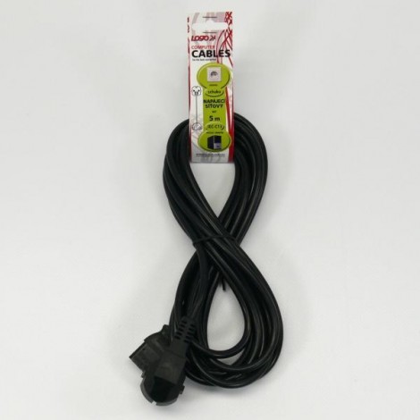 Kabel sieciowy 230V zasilacz, CEE7 (widelec) - C13, 5m, VDE approved, czarny, Logo