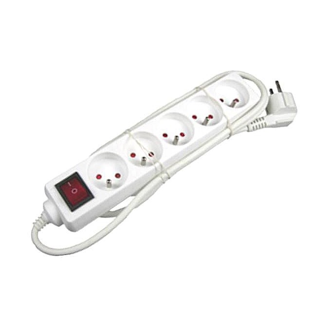 Kabel sieciowy 230V przedłużacz, CEE7 (widelec) - gniazdo 5x, 5m, VDE approved, biały, z wyłącznikiem