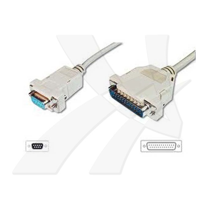 Kabel do transmisji danych DB25 samec - DB9 samice, 2 m, do modemu, szary, opakowanie bulk, EOL