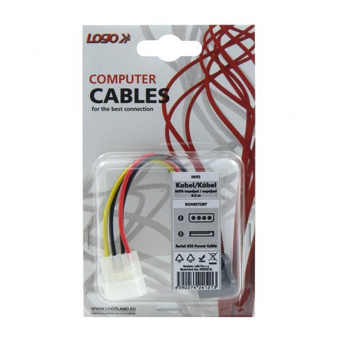 Kabel k HDD/SSD/DVD/BD zasilanie wewnętrzny, DC SATA - DC 5,25", 0.2 m, Logo blistr