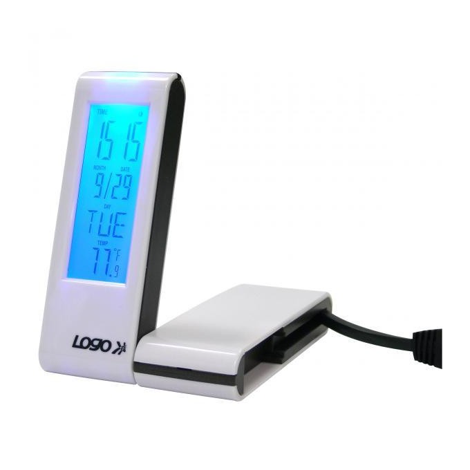 USB (2.0) hub 4-port, biały, podświetlany, godzina, budzik, regulator czasowy