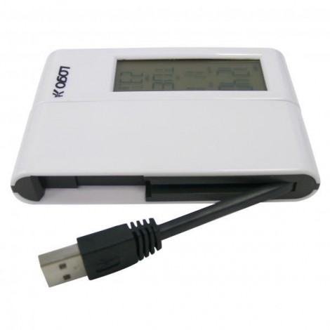USB (2.0) hub 4-port, biały, podświetlany, godzina, budzik, regulator czasowy USB (2.0) hub 4-port, biały, podświetlany, godzina, budzik, regulator czasowy