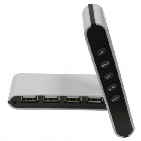 USB (2.0) hub 4-port, biały, podświetlany, godzina, budzik, regulator czasowy USB (2.0) hub 4-port, biały, podświetlany, godzina, budzik, regulator czasowy