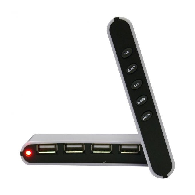 USB (2.0) hub 4-port, biały, podświetlany, godzina, budzik, regulator czasowy