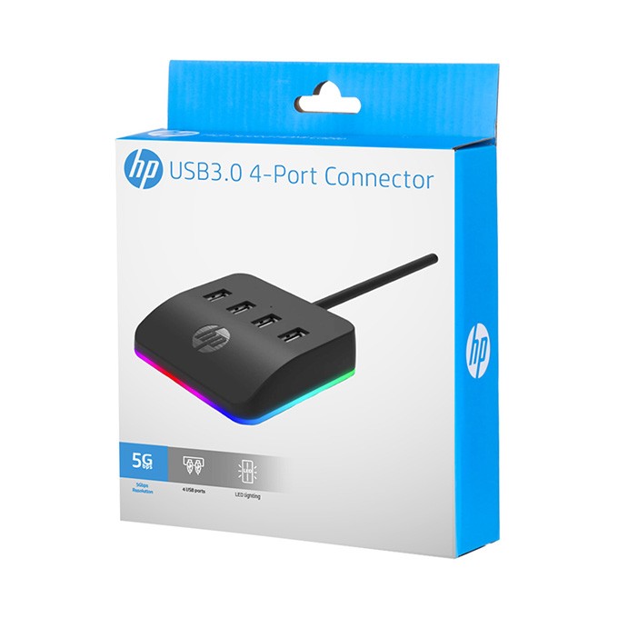 USB (3.0) hub 4-port, DHC-CT120, czarny, Hewlett-Packard, 4x USB 3.0, podświetlenie
