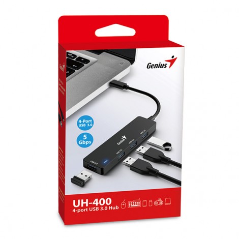 USB (3.0) hub 4-port, UH-400, czarny, Genius USB (3.0) hub 4-port, UH-400, czarny, Genius