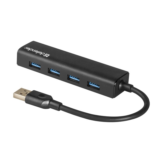 USB (3.0) HUB 4-port, Quadro Express, czarny, Defender, kompaktowy