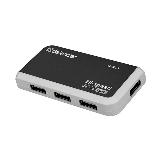 USB (2.0) hub 4-port, Quadro Infix, czarno-szara, Defender, wskaźnik LED, kompaktowy rozmiar