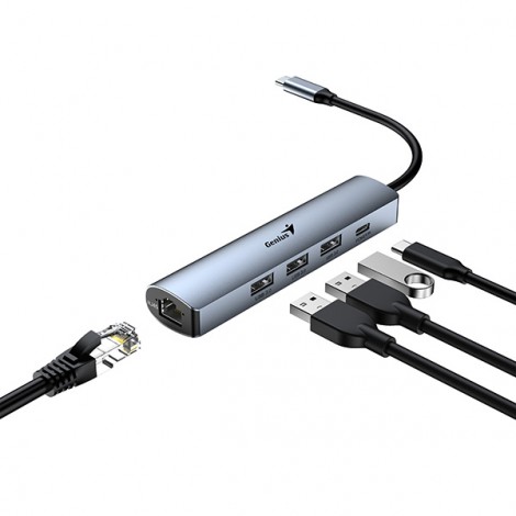 USB (3.0) hub 4-port, UH-545, szary, Genius, 3x USB 3.0, 1x RJ45 USB (3.0) hub 4-port, UH-545, szary, Genius, 3x USB 3.0, 1x RJ45