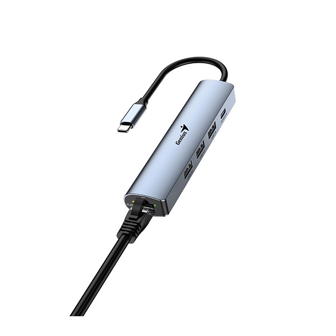 USB (3.0) hub 4-port, UH-545, szary, Genius, 3x USB 3.0, 1x RJ45