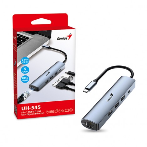 USB (3.0) hub 4-port, UH-545, szary, Genius, 3x USB 3.0, 1x RJ45 USB (3.0) hub 4-port, UH-545, szary, Genius, 3x USB 3.0, 1x RJ45