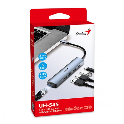 USB (3.0) hub 4-port, UH-545, szary, Genius, 3x USB 3.0, 1x RJ45 USB (3.0) hub 4-port, UH-545, szary, Genius, 3x USB 3.0, 1x RJ45