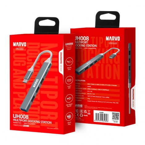 USB (3.0) hub 5-port, UH008, metalowy, Marvo USB (3.0) hub 5-port, UH008, metalowy, Marvo