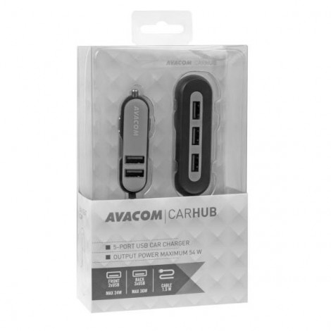 Car hub 5-port, NACL-CH5X-KK, czarna, Avacom, do zapalnicznki samochodowej Car hub 5-port, NACL-CH5X-KK, czarna, Avacom, do zapalnicznki samochodowej
