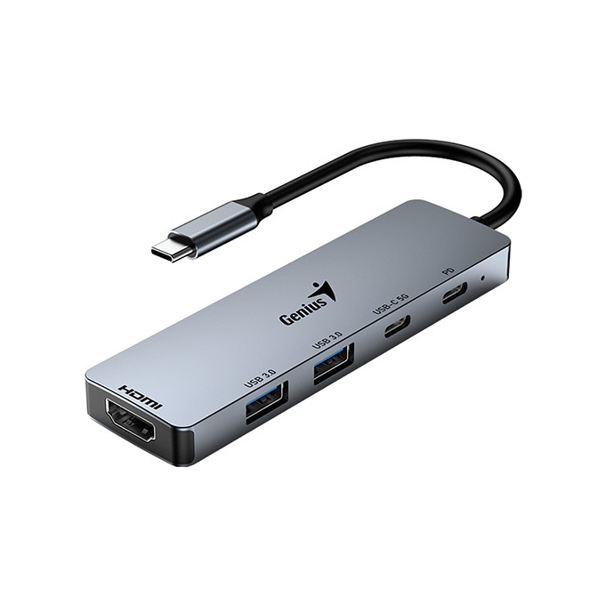 USB (3.0) hub 5-port, UH-500, szary, Genius, 2x USB 3.0,1x HDMI,2x USB-C,Power Delivery 100W