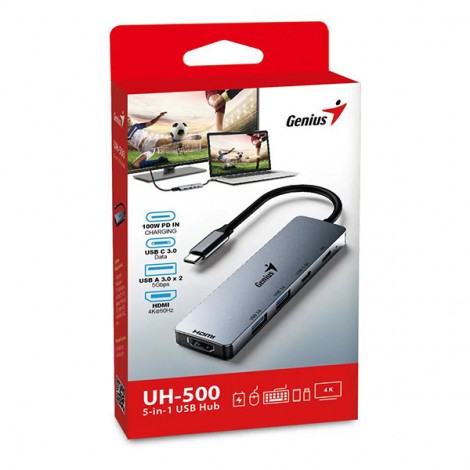 USB (3.0) hub 5-port, UH-500, szary, Genius, 2x USB 3.0,1x HDMI,2x USB-C,Power Delivery 100W USB (3.0) hub 5-port, UH-500, szary, Genius, 2x USB 3.0,1x HDMI,2x USB-C,Power Delivery 100W