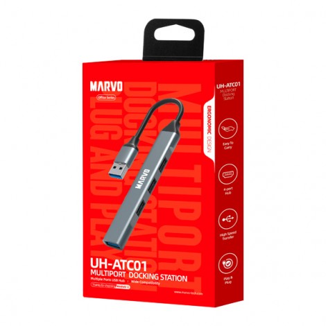 USB (3.0) hub 4-port, UH-ATC01, metalowy, Marvo USB (3.0) hub 4-port, UH-ATC01, metalowy, Marvo
