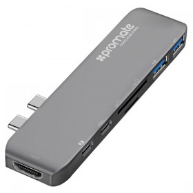 USB (3.1), USB typ C hub 7-port, MacHub-Pro, szary, Promate, USB 3.1, USB 3.0, Thunderbolt 3,TF, SD, HDMI, EOL