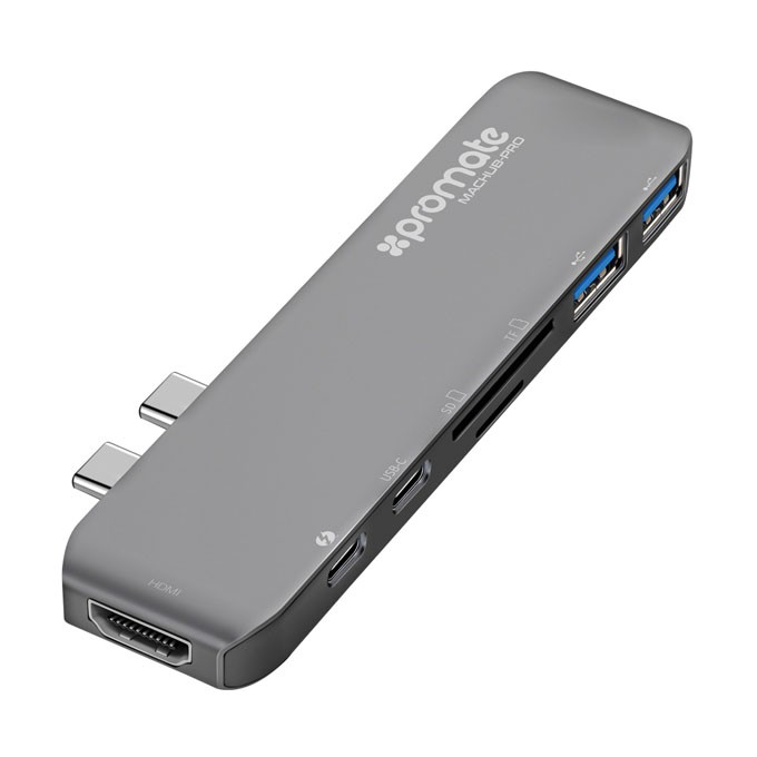 USB (3.1), USB typ C hub 7-port, MacHub-Pro, szary, Promate, USB 3.1, USB 3.0, Thunderbolt 3,TF, SD, HDMI, EOL