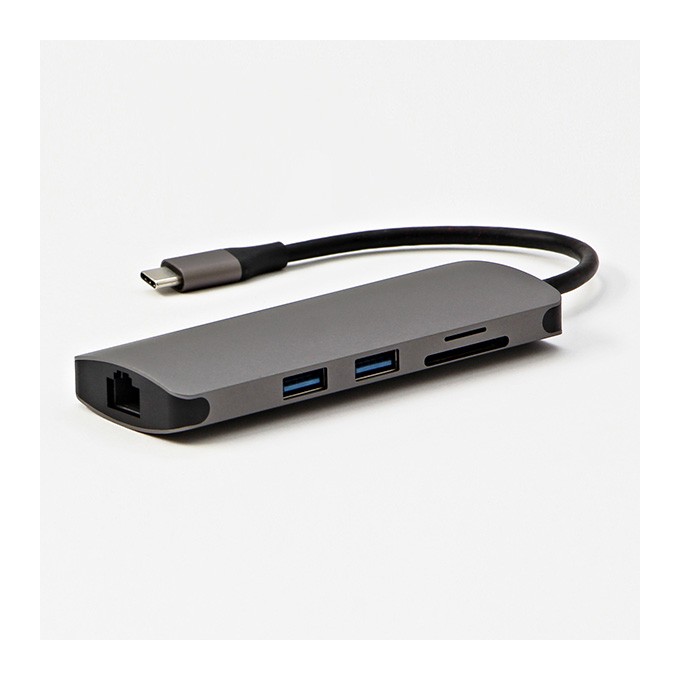 USB 3.1 Type-C Stacja dokująca szara, All New, HDMI, RJ45, microSD, USB C (PD), 2x USB3.0