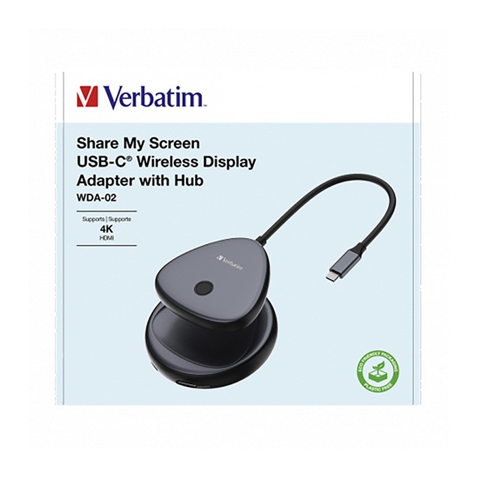 Bezprzewodowy adapter USB-C z koncentratorem WDA02 Share My Screen 4K 32147, czarny, długość przewodu 15cm, Verbatim