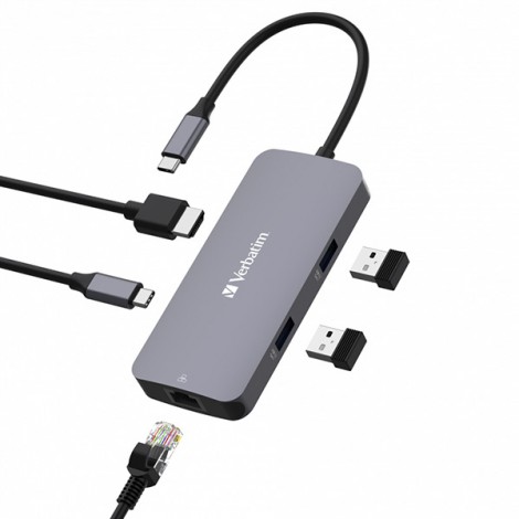 USB (3.2) hub 5-port, 32150, szara, długość przewodu 15cm, Verbatim, 1x USB C, 2x USB A, 1x HDMI USB (3.2) hub 5-port, 32150, szara, długość przewodu 15cm, Verbatim, 1x USB C, 2x USB A, 1x HDMI