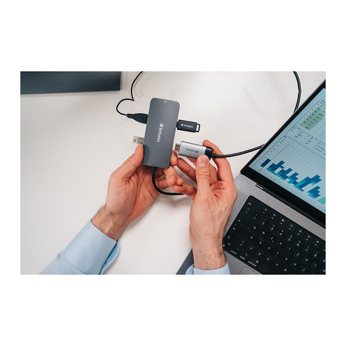 USB (3.2) hub 5-port, 32150, szara, długość przewodu 15cm, Verbatim, 1x USB C, 2x USB A, 1x HDMI